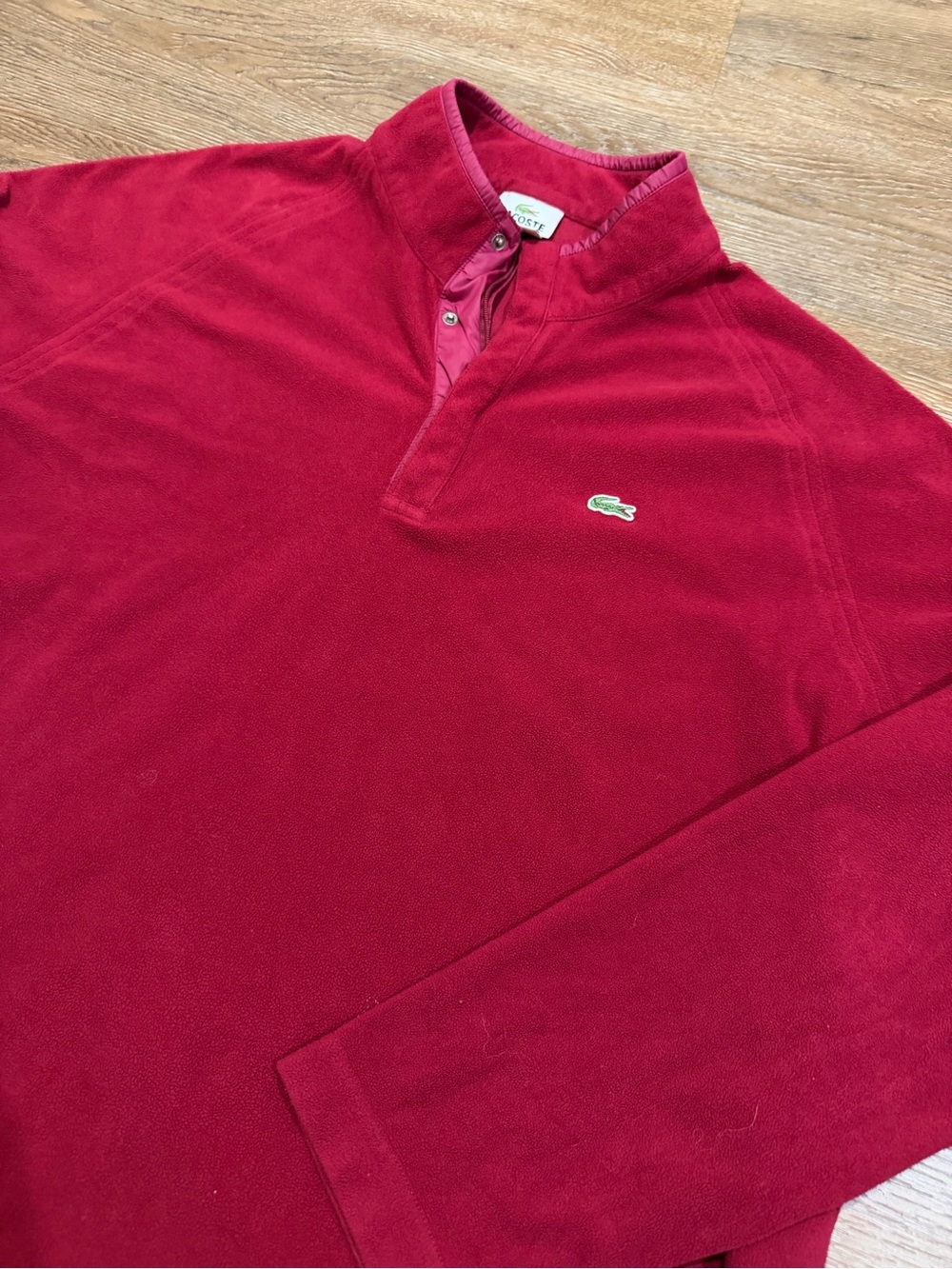 Lacoste Devanlay Brick Red Fleece Quarter Zip Snap Pullover Men’s Size 6 Large - Picture 3 of 10